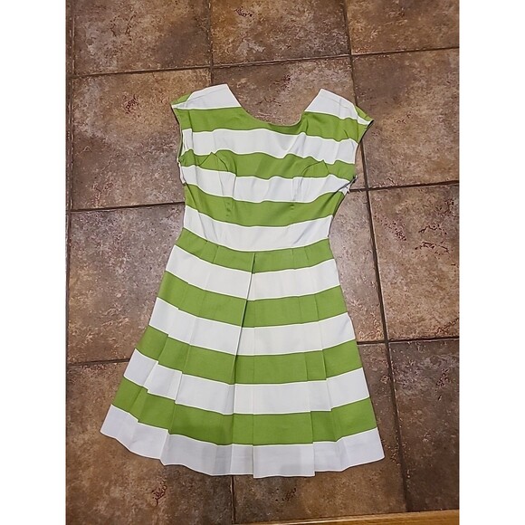 Love 21 Mini Dress Green Stripe Fit Flare... Retro, Wedding, party Size S/P - Picture 2 of 10